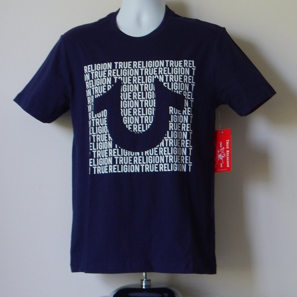 TRUE RELIGION ACE U SCRIPT GRAPHIC NAVY T SHIRT